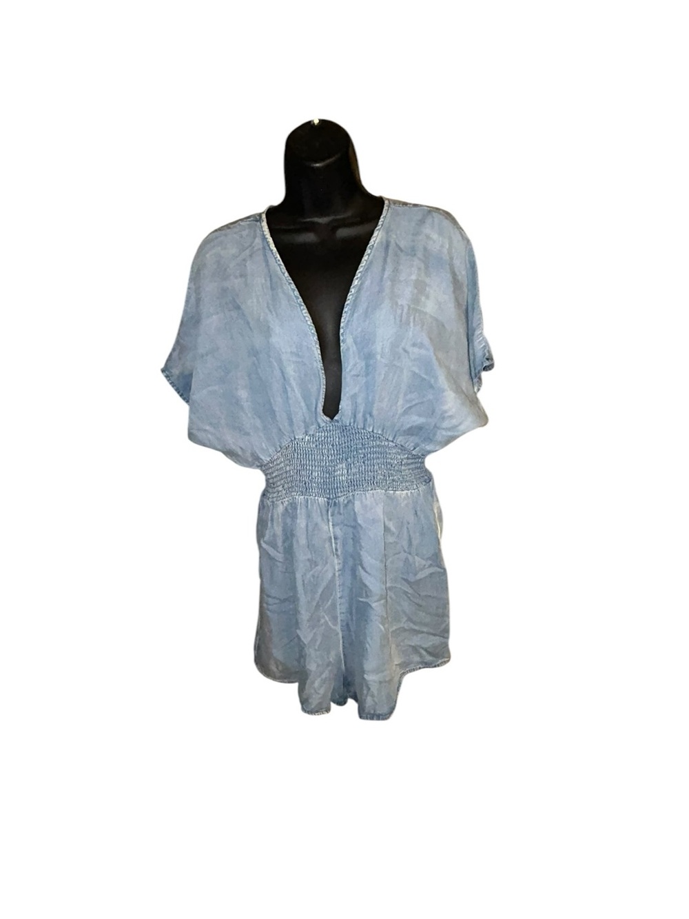 She + Sky Light Blue‎ V-Neck Short Sleeve Romper
